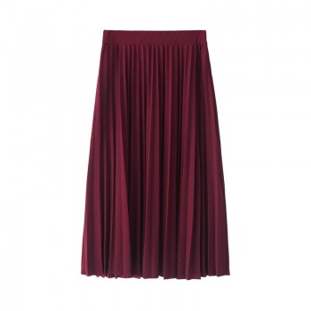 CRRIFLZ Spring Autumn Fashion Women's High Waist Pleated Solid Color Half Length Elastic Skirt Promotions Lady Black Pink